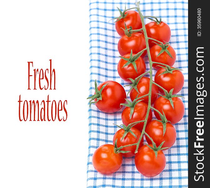 Cherry Tomatoes On A Blue Napkin, Isolated