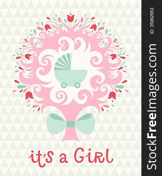 Birthday card for girl. Baby vector illustration