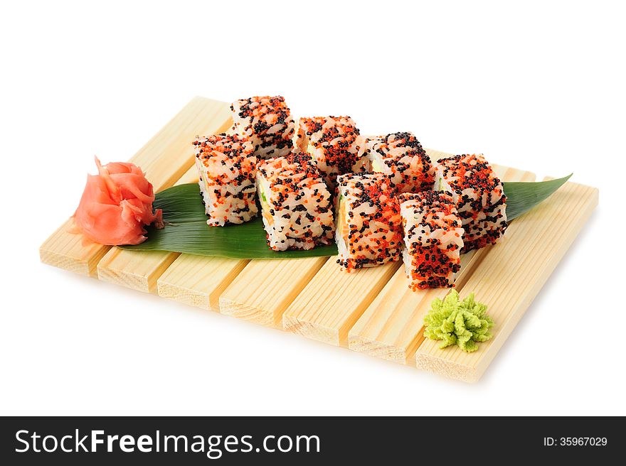 Karaoke rolls maki sushi, isolated on white