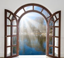 Open Door And A Winter Forest Stock Photo Open Door And A Winter Forest Stock Photo
