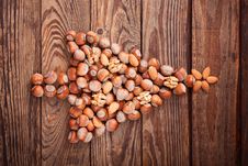 Hazelnuts, Filbert On Old Wooden Background Royalty Free Stock Images Hazelnuts, Filbert On Old Wooden Background Royalty Free Stock Images