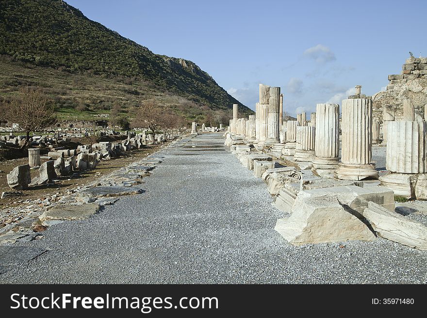 Street of an ancient greek town of Ephesus in Turkey