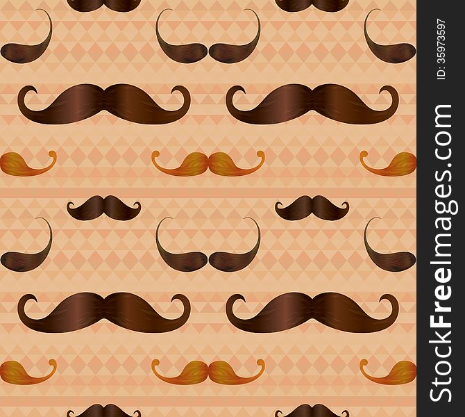 Hipster Mustache On Geometric Seamless Pattern