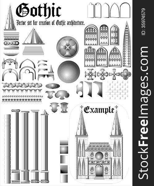 Set for Gothic architecture. &x28;Vector&x29;