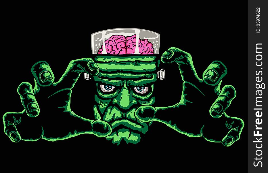 Frankenstein monster, black background is easy to replace with another colour