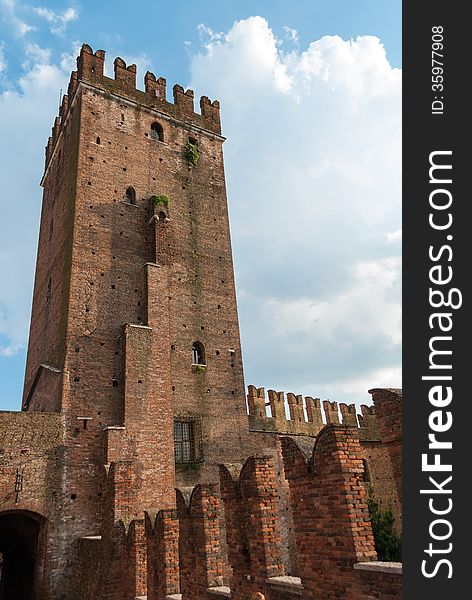 Tower of the Castelvecchio. Castelvecchio is a castle in Verona, northern Italy. It is the most important military construction of the Scaliger dynasty that ruled the city in the Middle Ages.