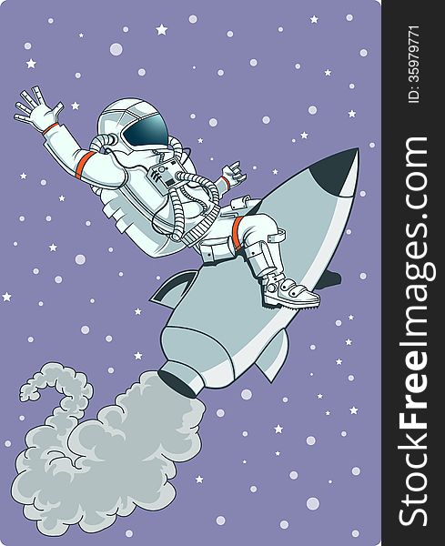 Illustration of astronauts riding rocket