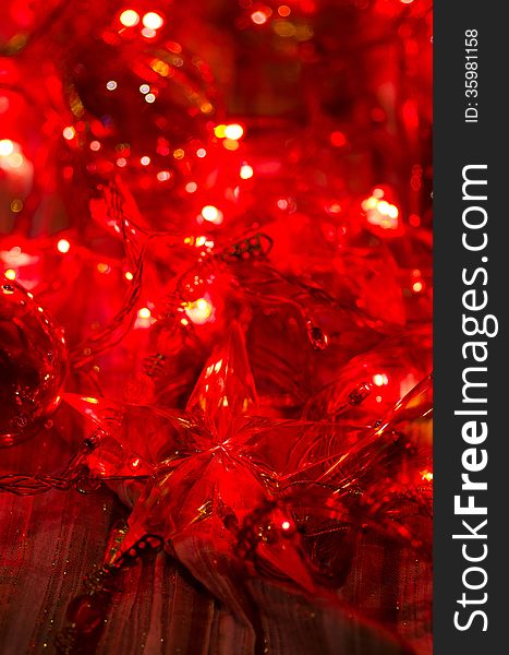 Christmas tree ornaments with baubles and lights. Christmas tree ornaments with baubles and lights