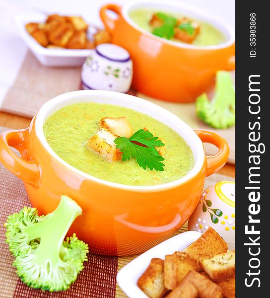 Tasty creamy broccoli soup with salt. Tasty creamy broccoli soup with salt