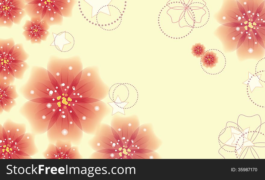 Pink Flowers On Yellow Background