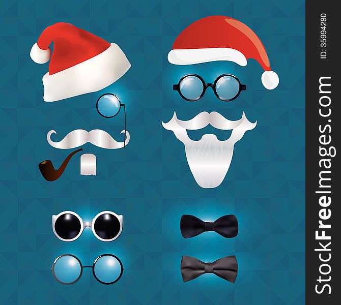 Santa Claus fashion set hipster style, illustration icons