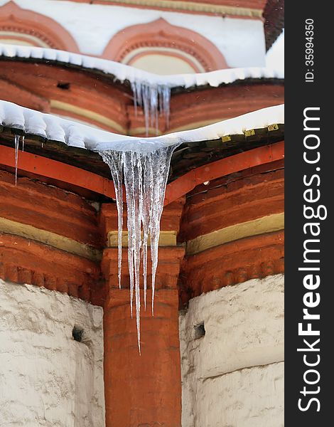 Icicles On The Roof Of The Church