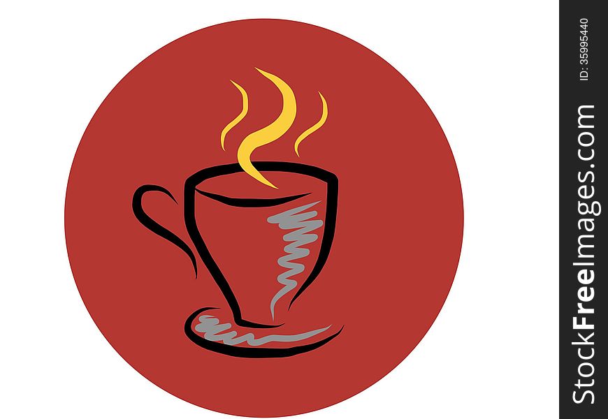 Coffee cup with steam and red circle. Coffee cup with steam and red circle