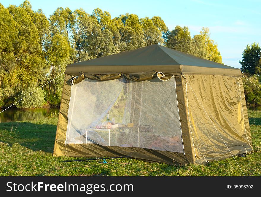 Comfortable multi-site camping tent on the Bank of the river. Comfortable multi-site camping tent on the Bank of the river.
