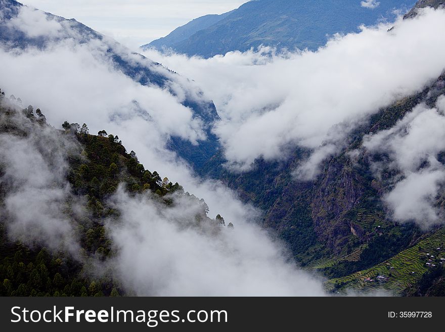 Mist in Himalayas Mountain Panaramic view sierra