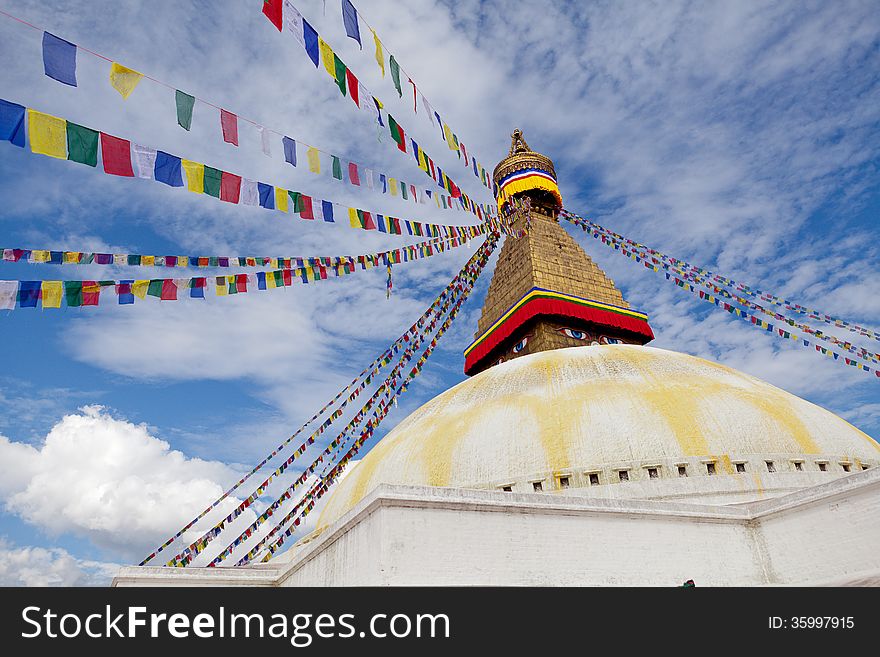 Boudhanath Giant Buddhist Stupa In Kathmandu Himalaya Nepal