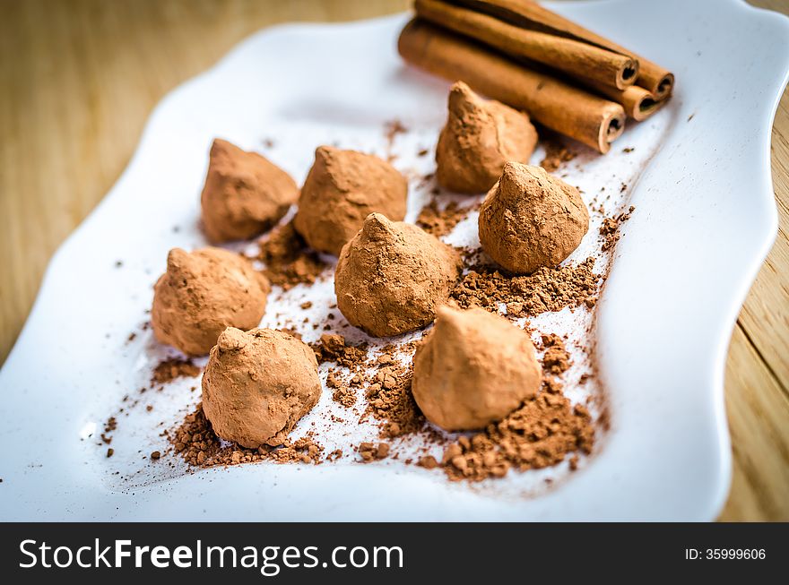Chocolate truffles on the plate
