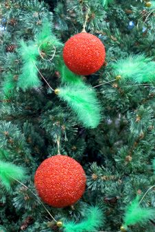 Two Christmas Decorations Hanging On A Xmas Tree Stock Images Two Christmas Decorations Hanging On A Xmas Tree Stock Images