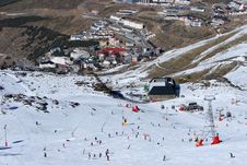 Looking Down The Ski Slopes Of The Sierra Nevada Mountains In Sp Stock Photo Looking Down The Ski Slopes Of The Sierra Nevada Mountains In Sp Stock Photo