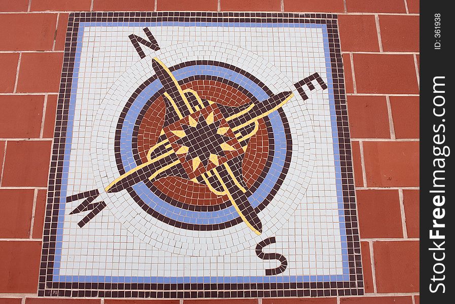 Mosaic compass, top of the rockefeller building, manhattan, new york, america, usa
