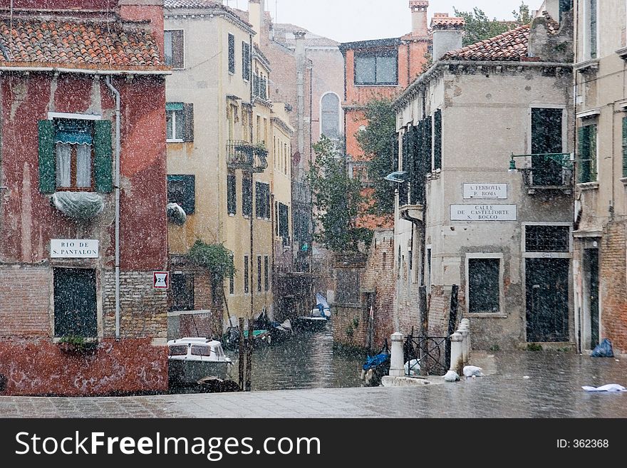 View of a rare snowstorm in Venice, Italy. View of a rare snowstorm in Venice, Italy.