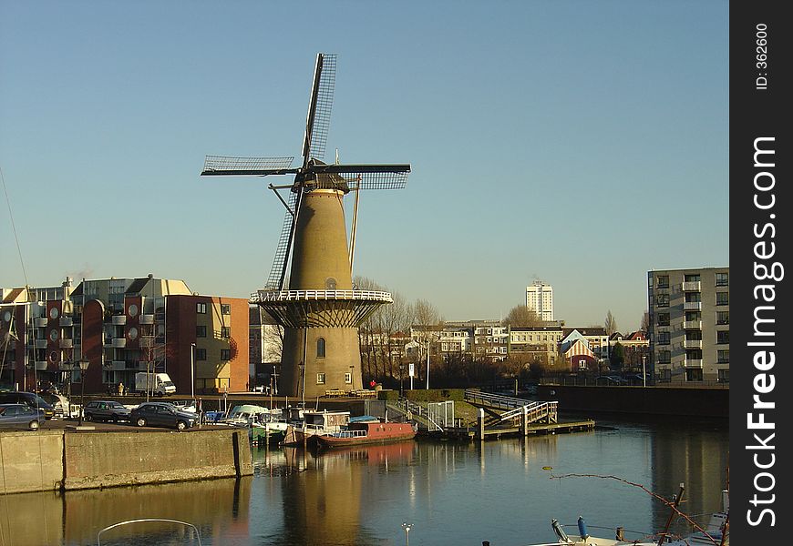 Windmill in Holland landscape