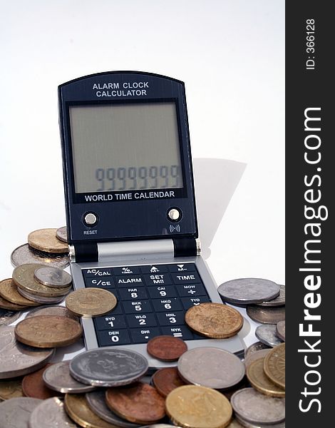 Calculator surrounded by money. Calculator surrounded by money