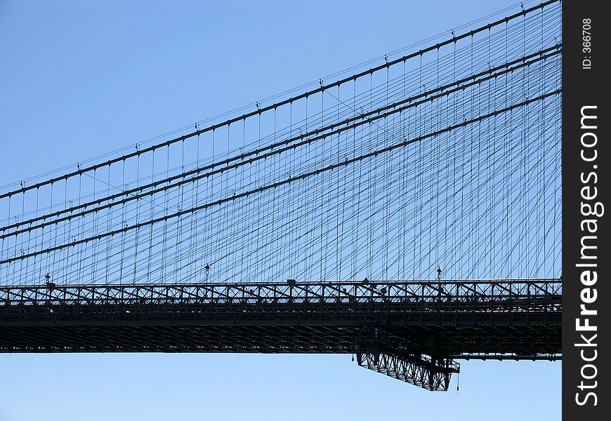The deck and cabling of the Brooklyn Bridge in New York City. The deck and cabling of the Brooklyn Bridge in New York City