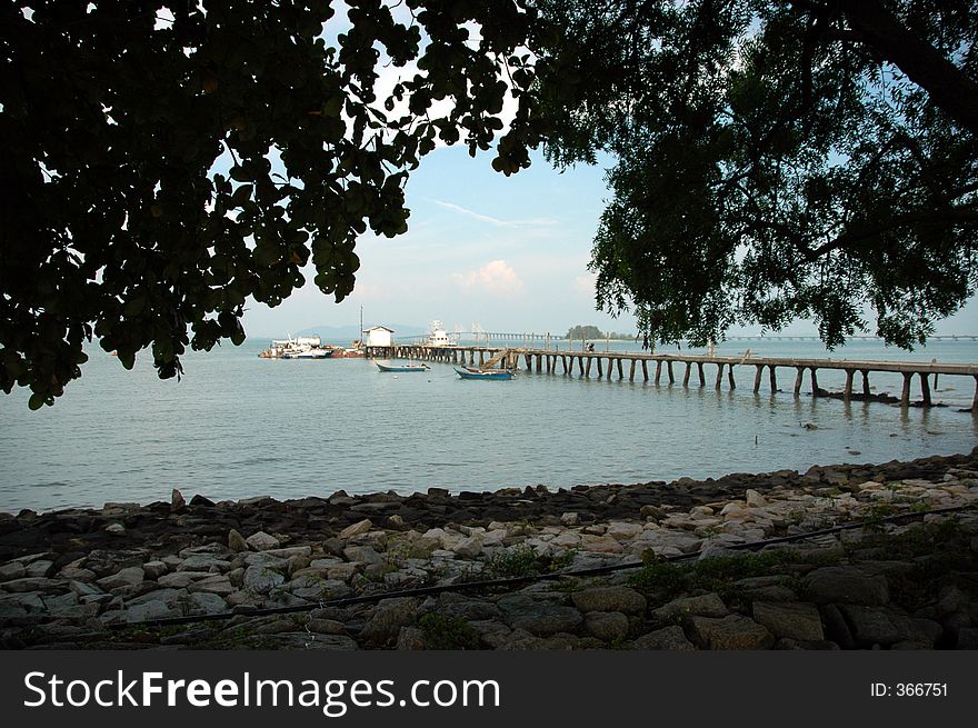 Silhoutte tree with a dock background