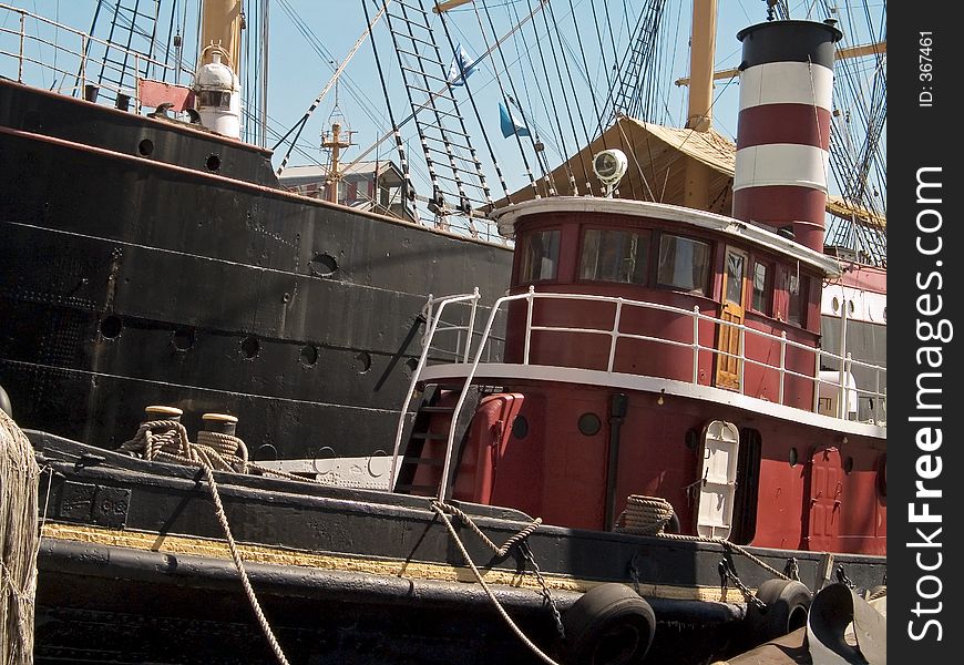 This is a shot of a tug boat photographed at South Street Seaport in Manhattan.