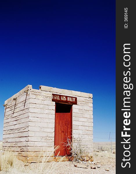 Abandoned Lepel Town bus stop in Namib desert, Namibia. Abandoned Lepel Town bus stop in Namib desert, Namibia