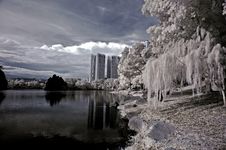 Infrared Photo- Lake, Building Stock Image Infrared Photo- Lake, Building Stock Image