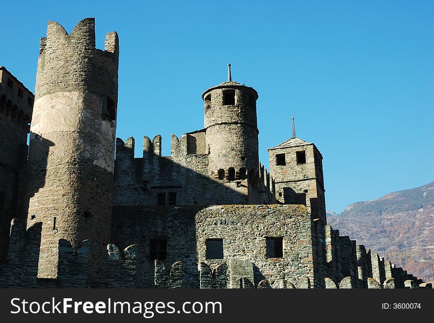 Exterior view of medieval castle, north Italy