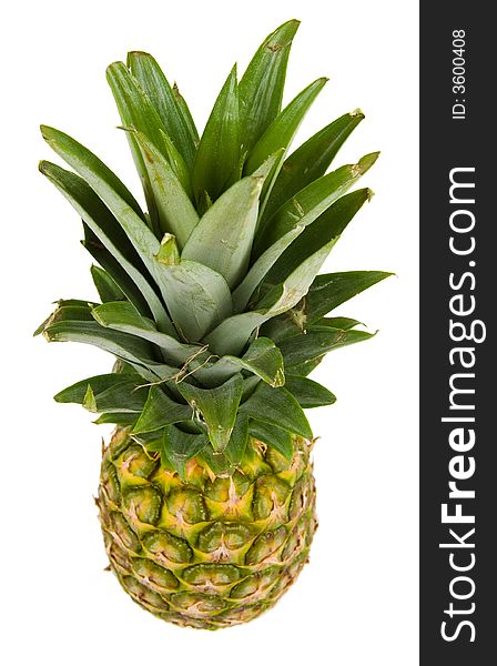 Pineapple top view isolated on white