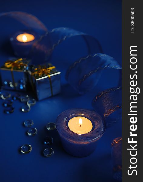 Blue Candles And Ribbon