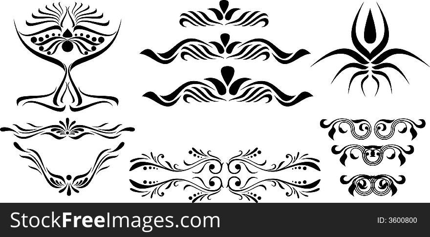 Calligraphical figures created for registration of pages, books, diplomas. Calligraphical figures created for registration of pages, books, diplomas