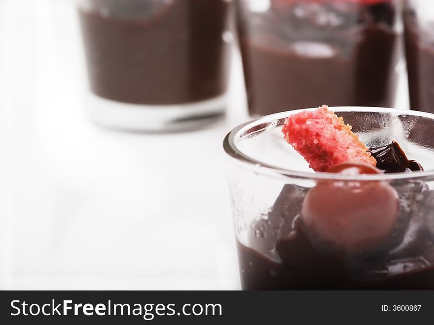 Chocolate dessert on a white background