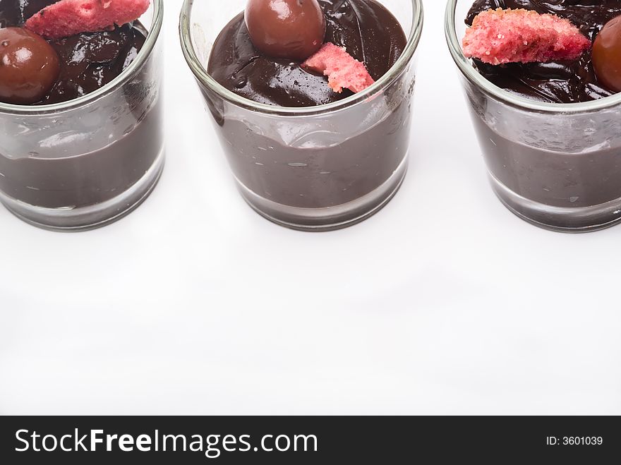 Chocolate dessert on a white background