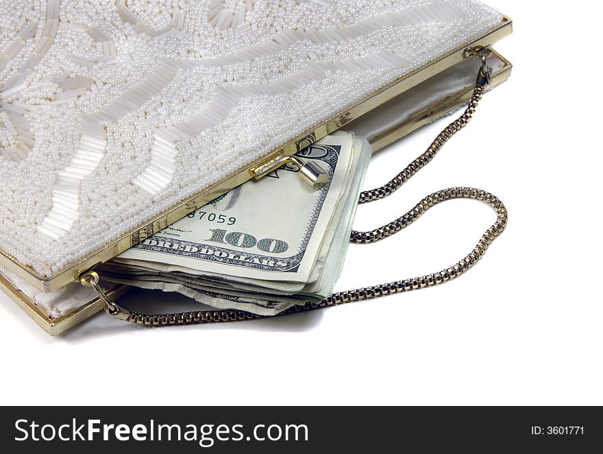 Money in White Beaded Purse