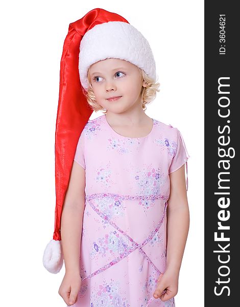 Cute fair-haired girl in Santa's hat. Cute fair-haired girl in Santa's hat