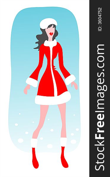 The stylized girl in christmas clothes on a blue background. The stylized girl in christmas clothes on a blue background.