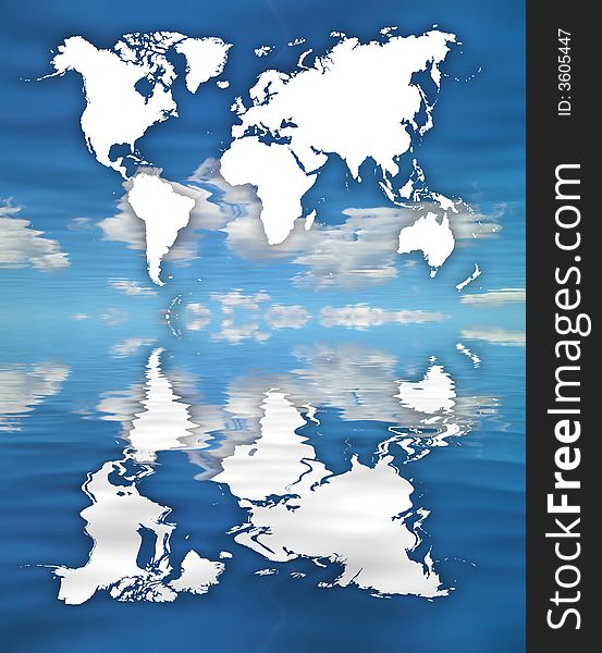 World map on cloudy background. World map on cloudy background
