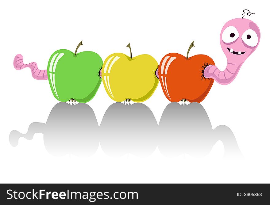 Worm Creeps Through Apples