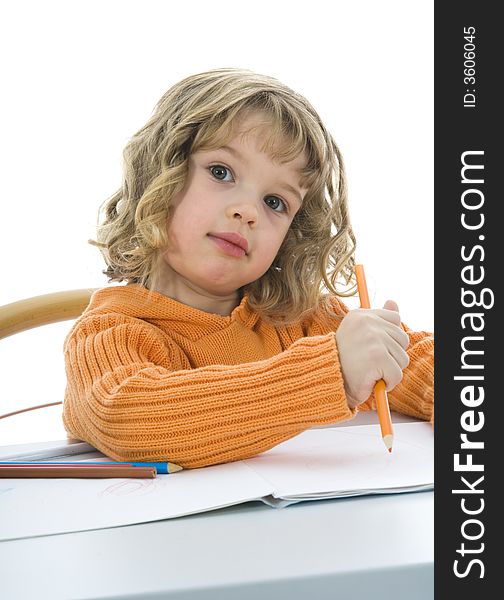 Beautiful Little Girl With Pencils