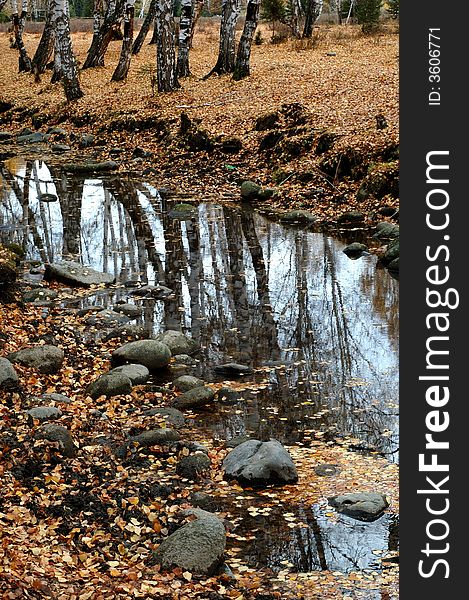 Deep autumn.
In Xinjiang,China.
Tourists.
The water reflection.
Inverted image in water.