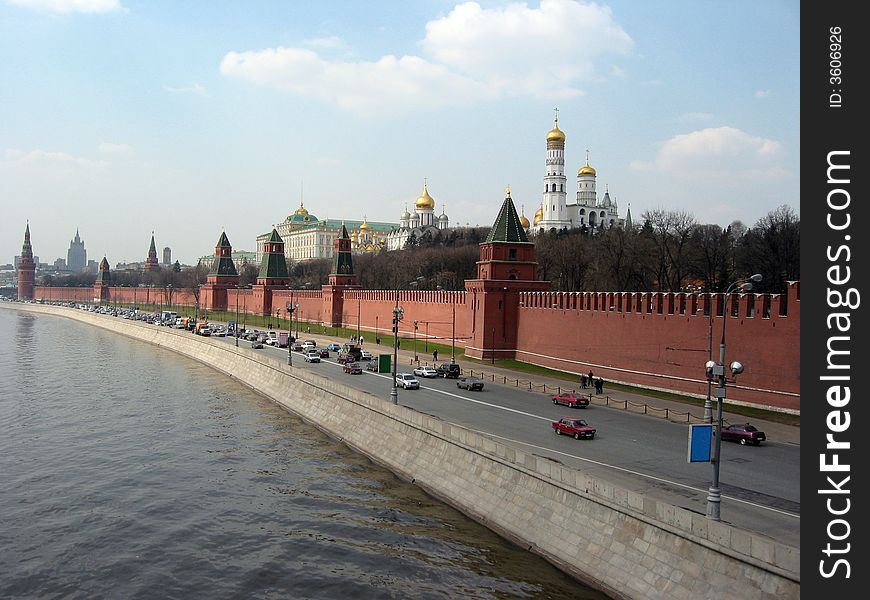 Wall of Moscow Kremlin along the river