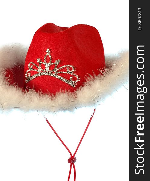Cowboy christmas hat. Isolated on white. Close-up.