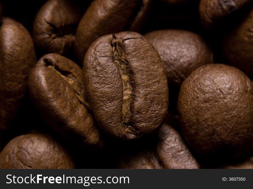 Macro shot of aromatic coffee beans