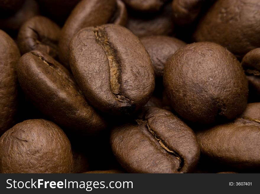 Macro shot of aromatic coffee beans