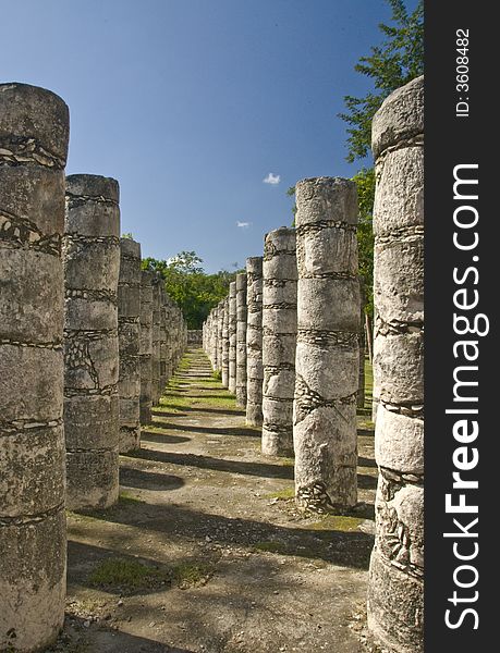 Ancient ruins ans coloumns in Chichen Itza Mexico. Ancient ruins ans coloumns in Chichen Itza Mexico